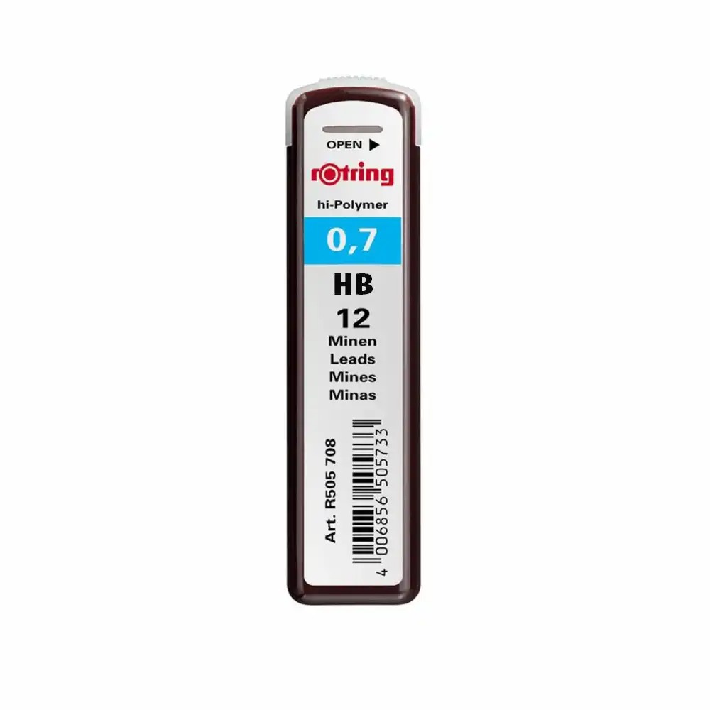 Mine creion mecanic Rotring 0.7 mm HB, 12 bucati/cutie, pentru desen tehnic si scris precis