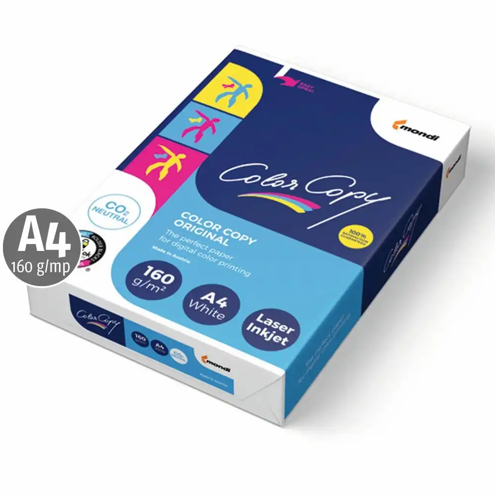 Hartie Mondi Color Copy A4, 160 g/mp, 250 coli/top, Certificare FSC, Amprenta de Carbon Zero