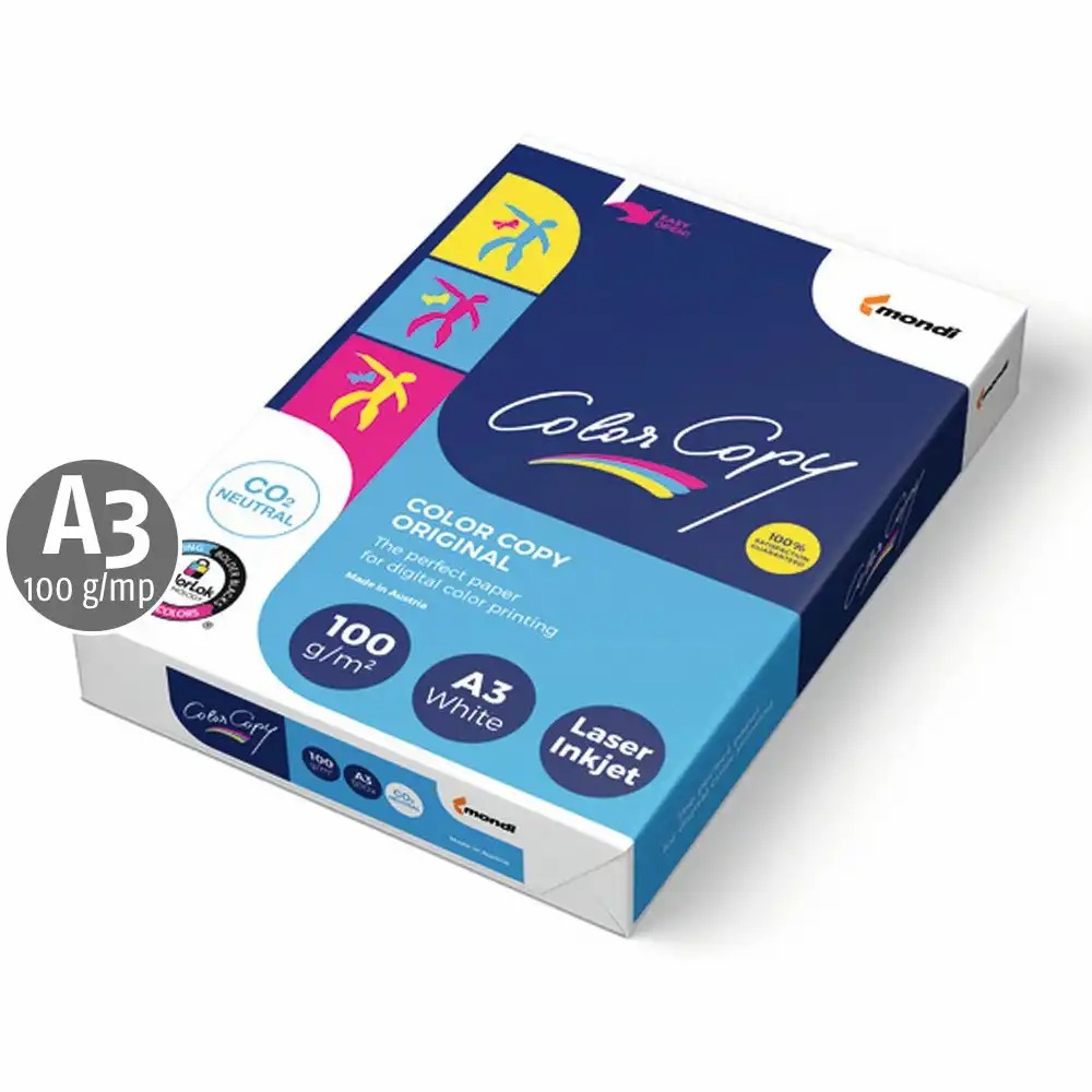 Hartie Mondi Color Copy A3 100 g/mp, 500 coli/top, Certificare FSC, Amprenta Carbon Zero