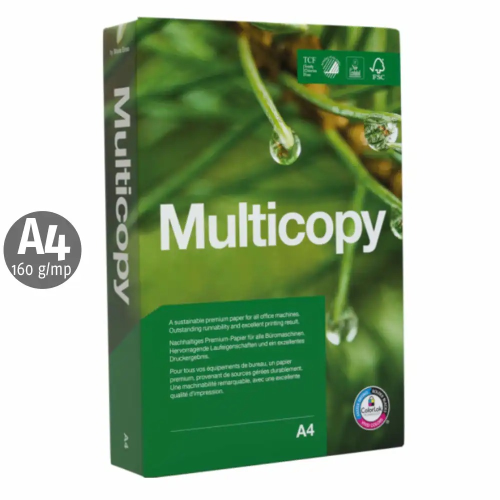 Carton Multicopy A4, 160 g/mp, 250 coli/top, Alb Exceptional, Certificari Ecologice, Versatilitate Premium