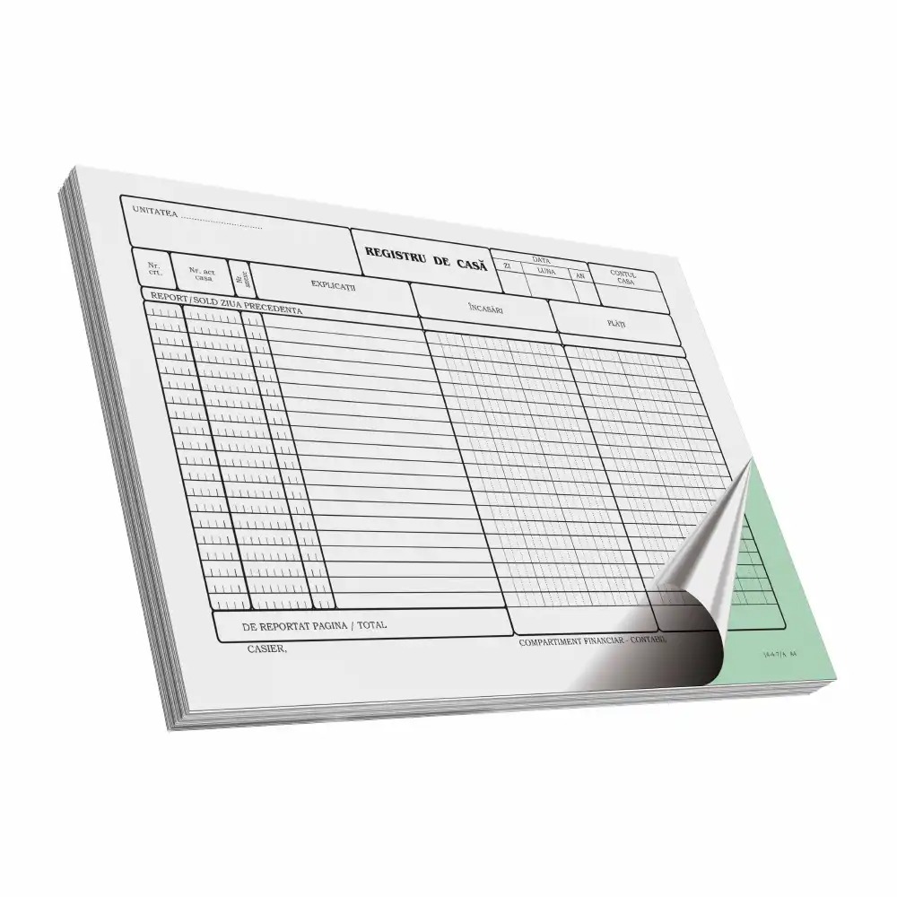 Registru de Casa A4, 50 file, 2 exemplare, 3 buc/set, Hartie Autocopiativa Alb-Color