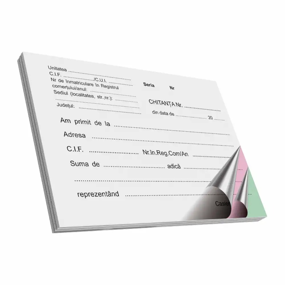 Chitantier autocopiativ A6, 50 file, 3 exemplare, 3 bucati/set, culori a/c/c - Organizare financiara eficienta, 50 tranzactii inregistrate