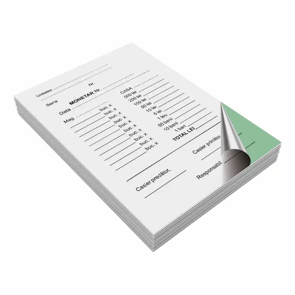 Monetar autocopiativ A6, 50 file, 2 exemplare, 3 bucati/set, ideal pentru tranzactii financiare
