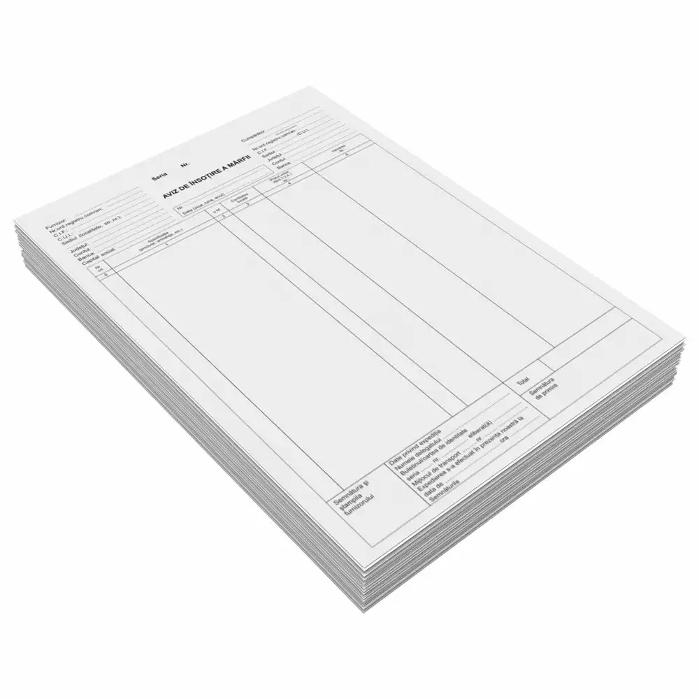 Aviz de insotire a marfii autocopiativ A4, 3 exemplare/set, 50 file,  pentru monitorizarea eficienta a transportului