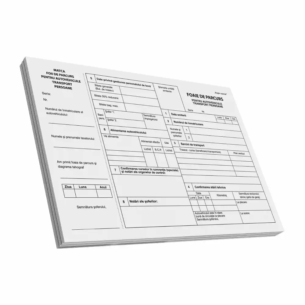 Set 3 carnete Foaie Parcurs Transport Persoane A4, 100 file, fata-verso, Hartie de Calitate