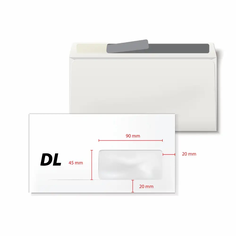 Plicuri DL, 110x220 mm, Alb, Fereastra Dreapta 45x90 mm, Autoadezive, 80 g/mp, 1000 Buc/Cutie - Ideal pentru Corespondenta