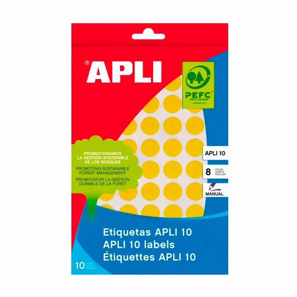 Etichete autoadezive Apli, galbene stralucitoare, 19 mm, 320 etichete/blister