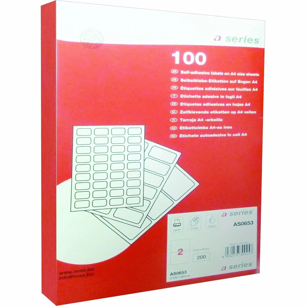 Etichete Autoadezive A-Series, 105 x 48 mm, 1.200 buc, Format A4, Pentru Imprimante Jet de Cerneala sau Laser