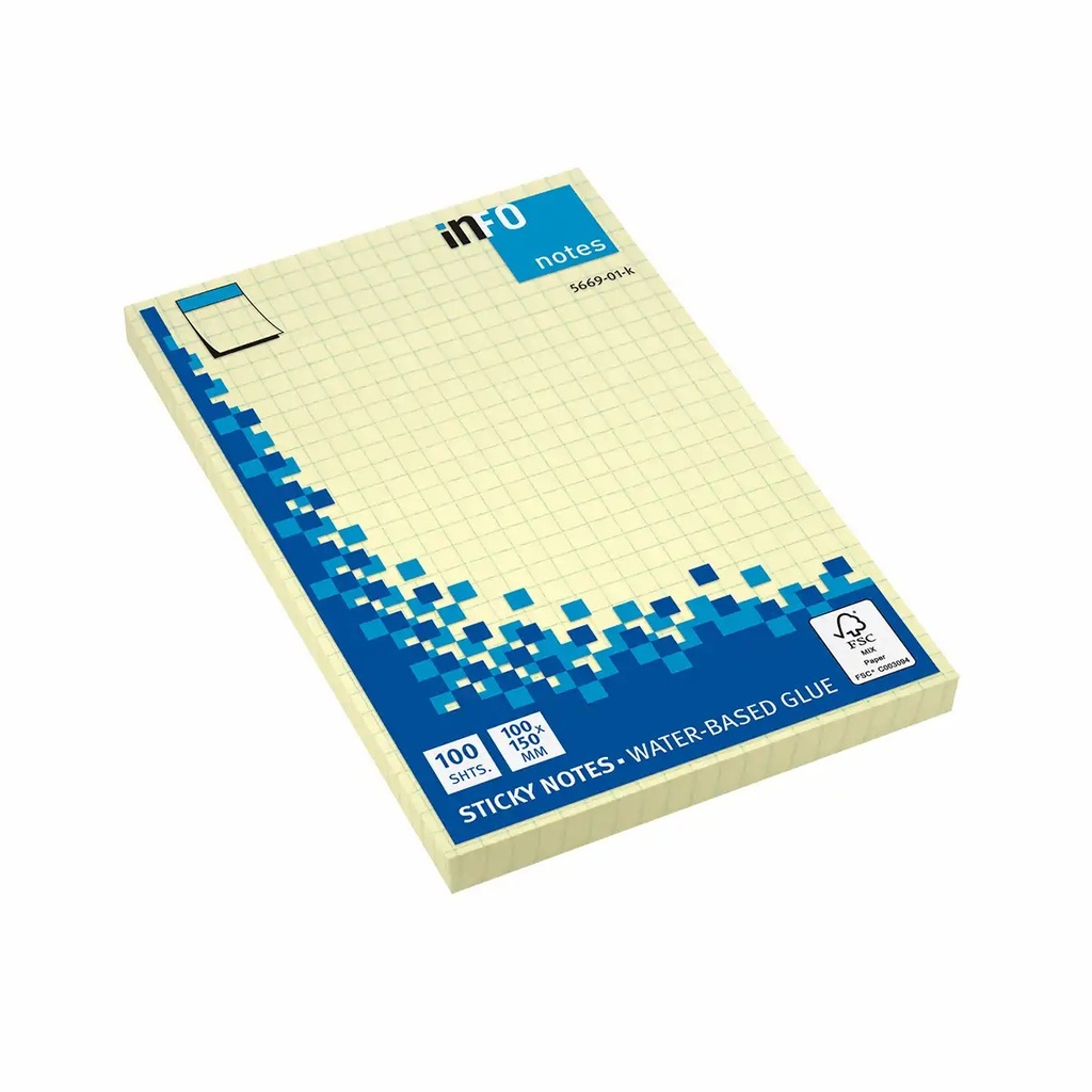 Notite adezive InFO pentru Matematica, 100x150 mm, 100 file, Culoare Galbena, Hartie Certificata FSC