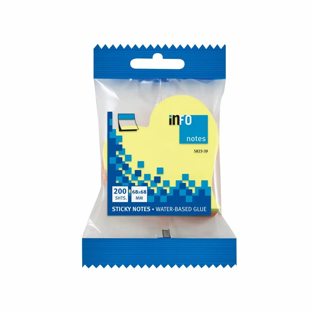 Notite adezive InFO, inima 68x68 mm, 200 file, culori variate, hartie offset