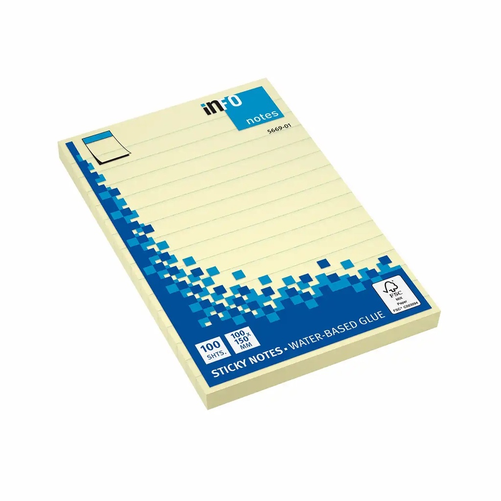 Notite Adezive InFO Dictando 100x150 mm, 100 file, Hartie Certificata FSC, Galbene