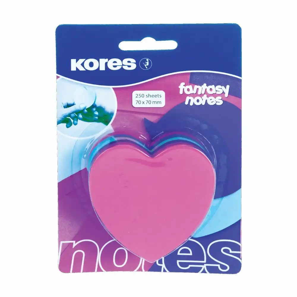 Notite adezive inima Kores, 250 file, culori variate, adeziv puternic, repozitionare