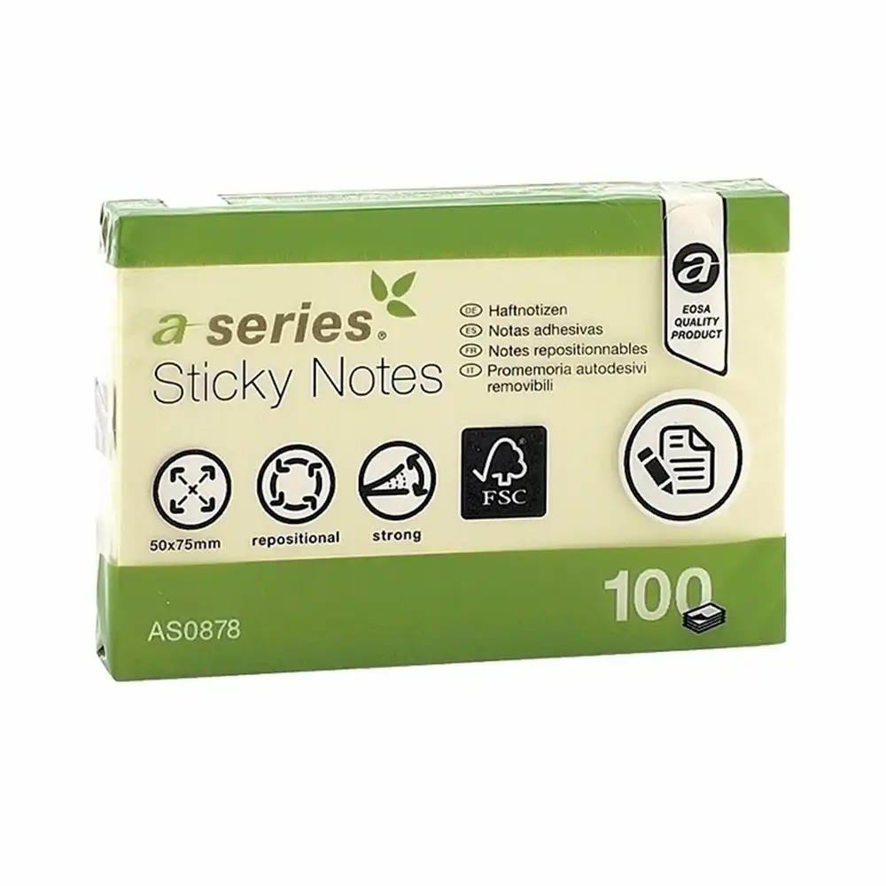 Notite adezive A-Series 50 x 75 mm, galbene, 100 file - Organizeaza-ti gandurile eficient!