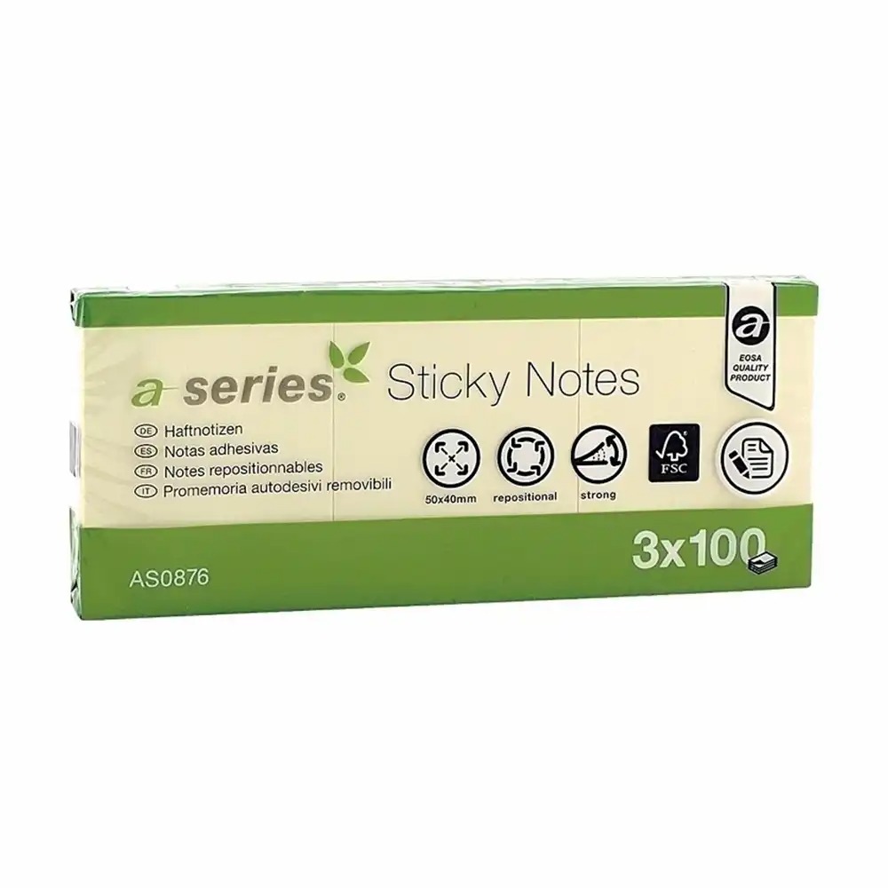 Notite Adezive A-Series, 50 x 40 mm, Galbene, 100 file, 3 Buc/Set - Organizare Eficienta si Flexibilitate in Utilizare