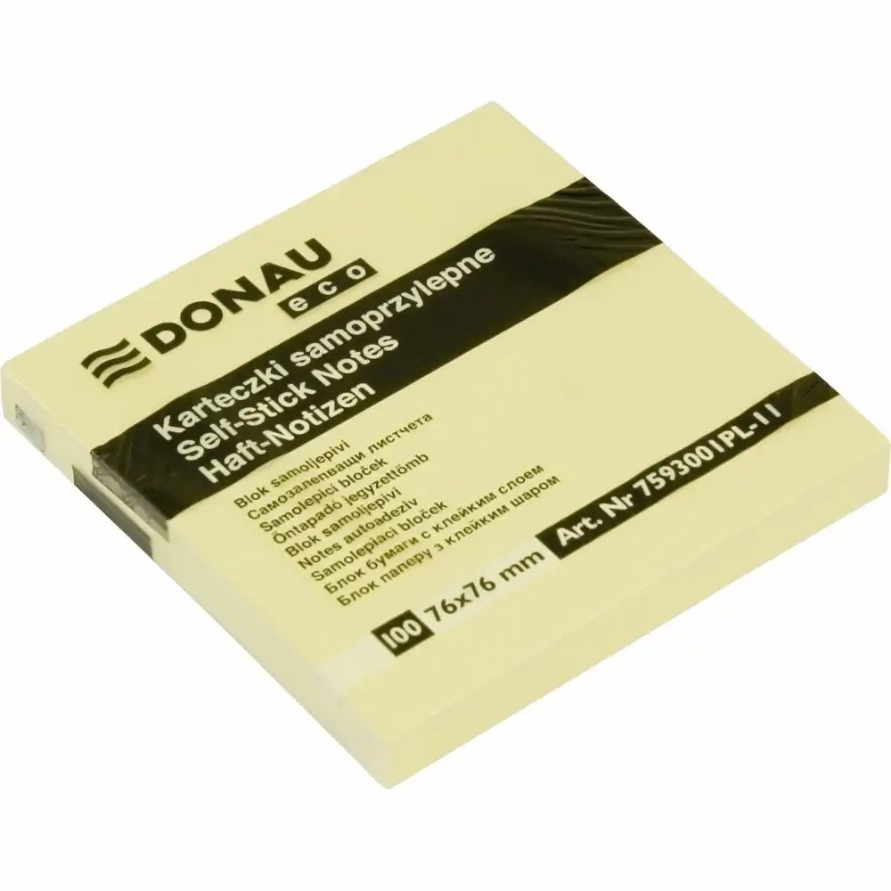Notite adezive Donau, 76 x 76 mm, galbene, 100 file - Perfecte pentru birou si acasa
