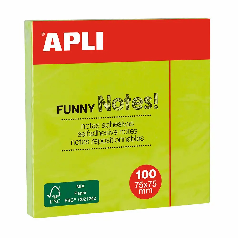 Notite autoadezive Apli, 75 x 75 mm, verde, 100 file, adeziv puternic