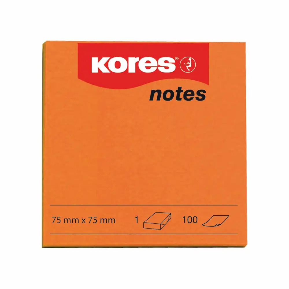 Notite adezive Kores 75 x 75 mm, portocaliu, 100 file - Organizeaza-ti eficient mesajele cu notitele vibrante Kores