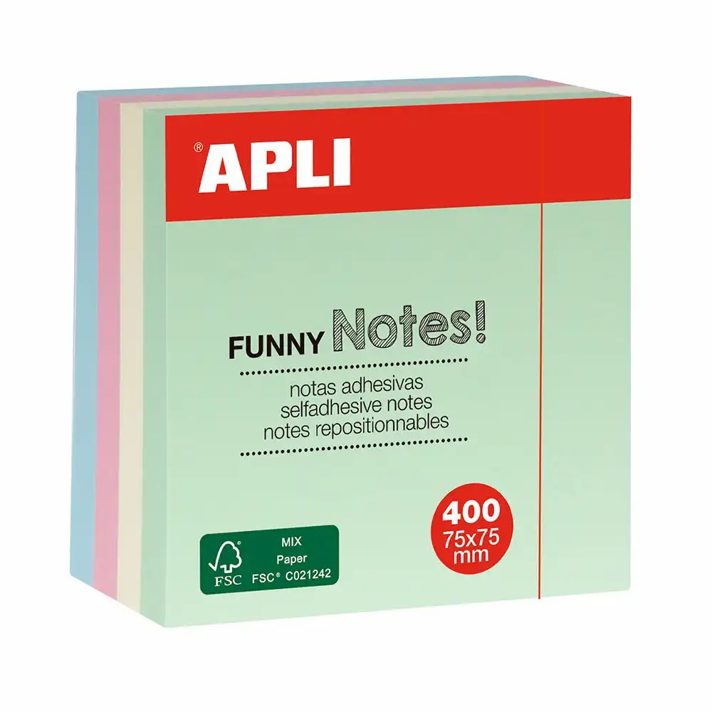 Notite adezive Apli, 75 x 75 mm, 400 file, 4 culori pastel - Organizare colorata si eficienta