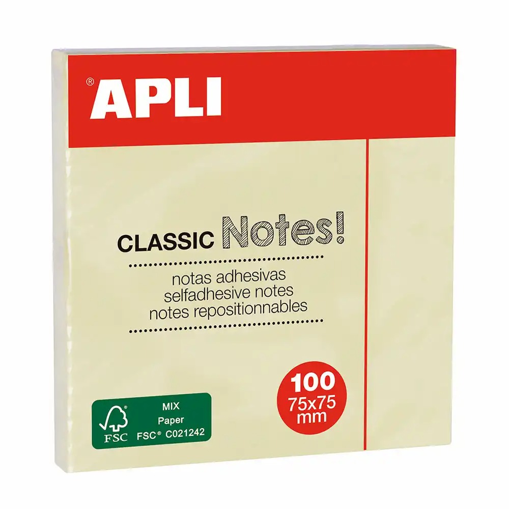 Notite autoadezive Apli, 75 x 75 mm, galbene, 100 file - Organizare eficienta si flexibilitate fara urme