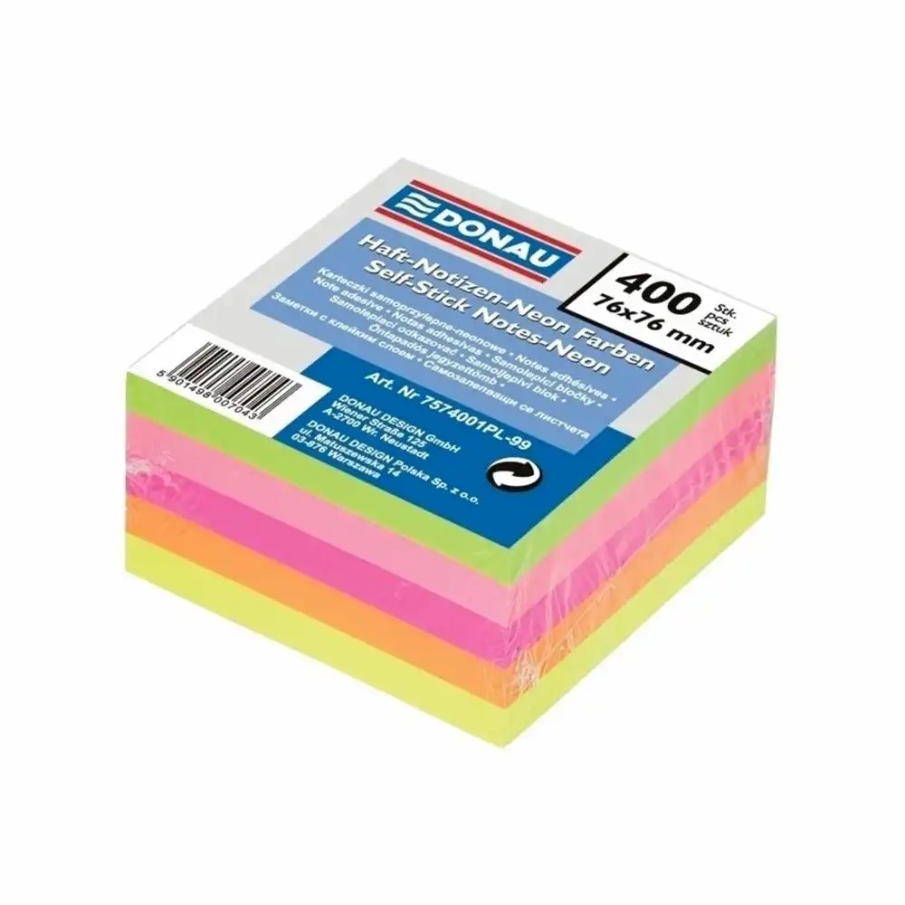 Notite autoadezive Donau, 76 x 76 mm, neon, 400 file - Organizare si creativitate in culori vibrante