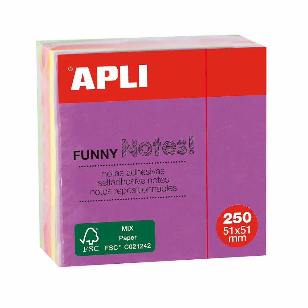 Notite adezive Apli, 51 x 51 mm, 250 file, 4 culori neon, pentru organizare si evidentiere energica
