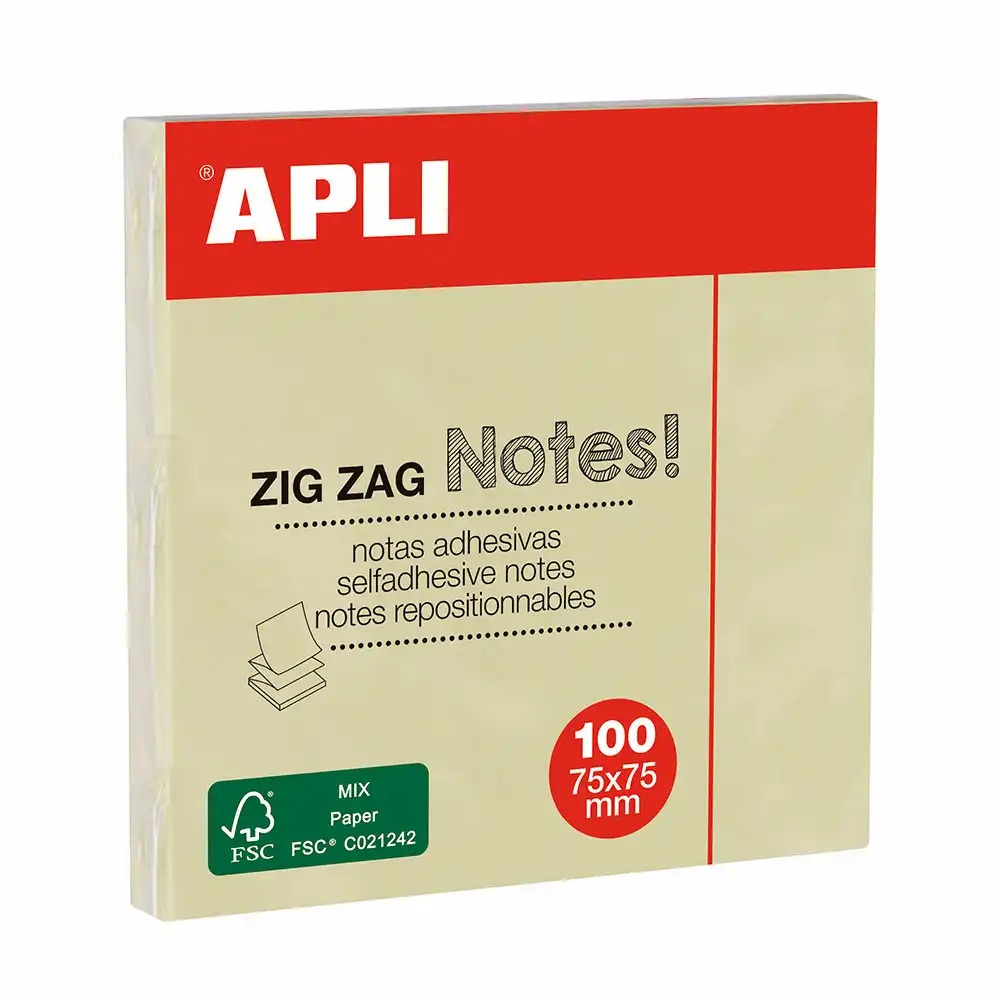 Notite autoadezive Apli, 75 x 75 mm, galbene, 100 file/bucata, fixare ferma, flexibile, organizare eficienta