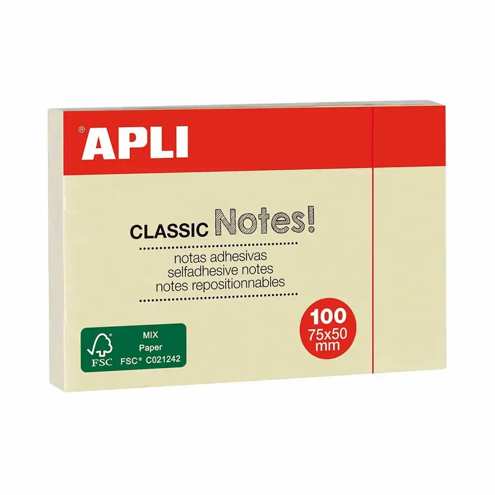 Notite adezive Apli 50 x 75 mm, galben, 100 file - Organizare eficienta si practica