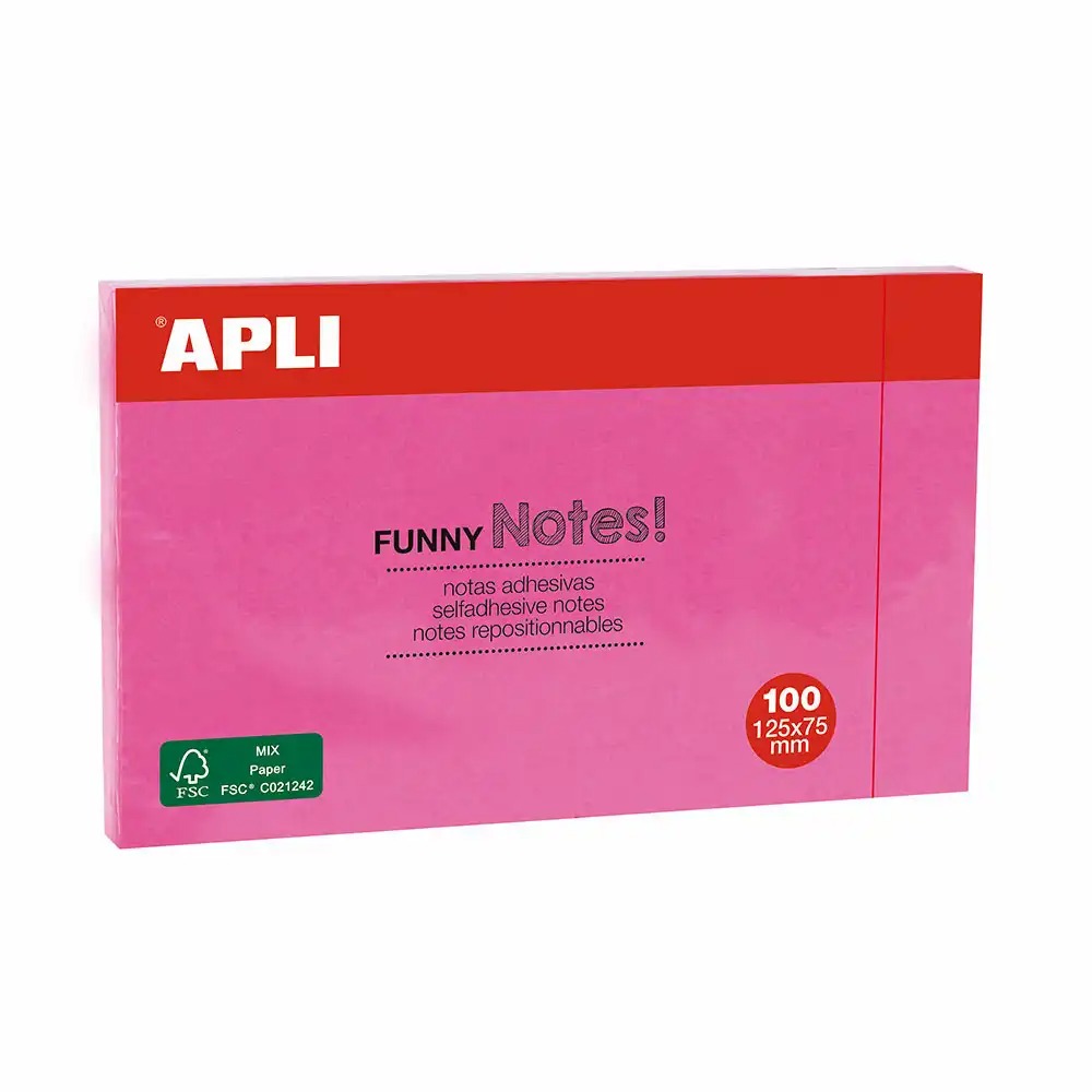 Notite adezive Apli 125 x 75 mm, magenta, 100 file - Set de notite eficiente pentru notarea rapida, culoare intensa