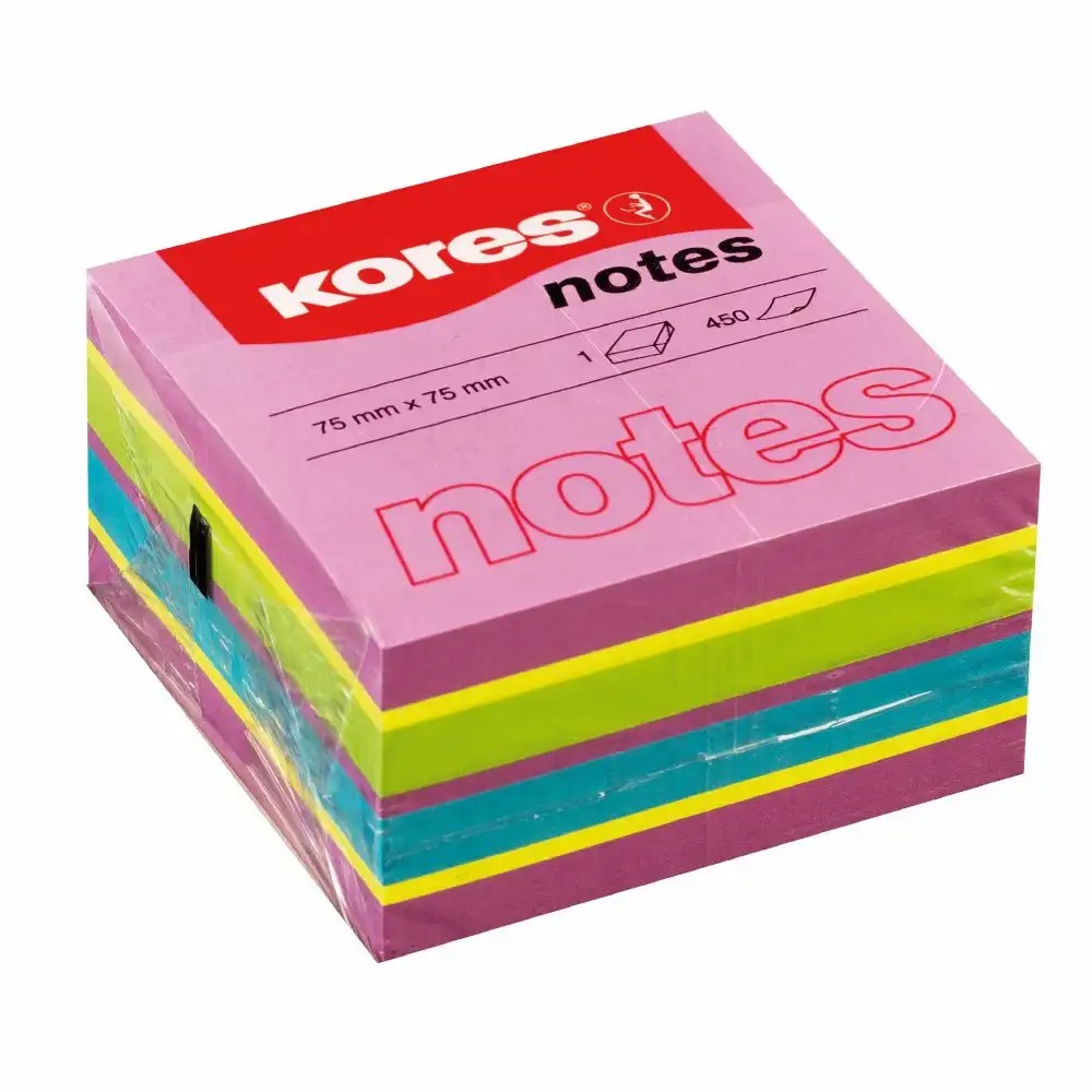 Notite adezive Kores, 75 x 75 mm, 450 file, set multicolor pentru organizare eficienta