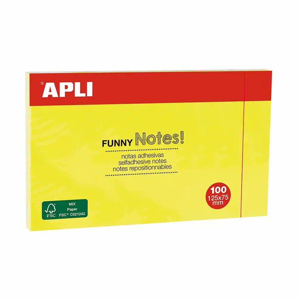 Notite adezive Apli 125 x 75 mm, galbene, 100 file - Set de notite eficiente pentru birou si acasa
