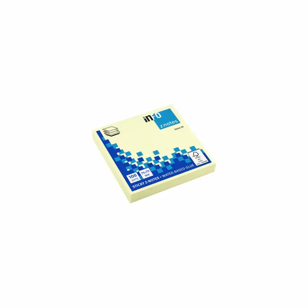 Notite adezive InFO Z-notes, 75x75 mm, galben pastel, 100 file/set, perfecte pentru organizare eficienta