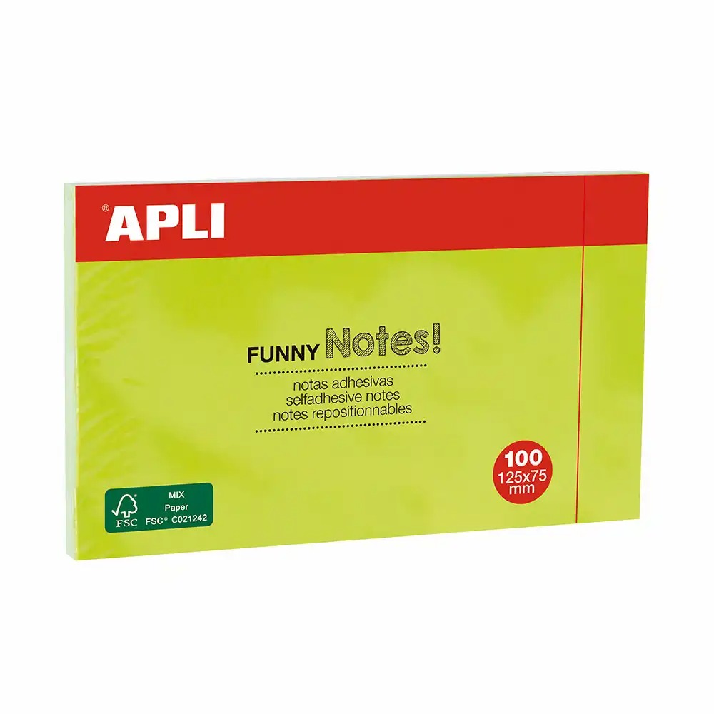Notite adezive Apli 125 x 75 mm verde, 100 file - ideal pentru notarea rapida, claritate vizuala si eficienta