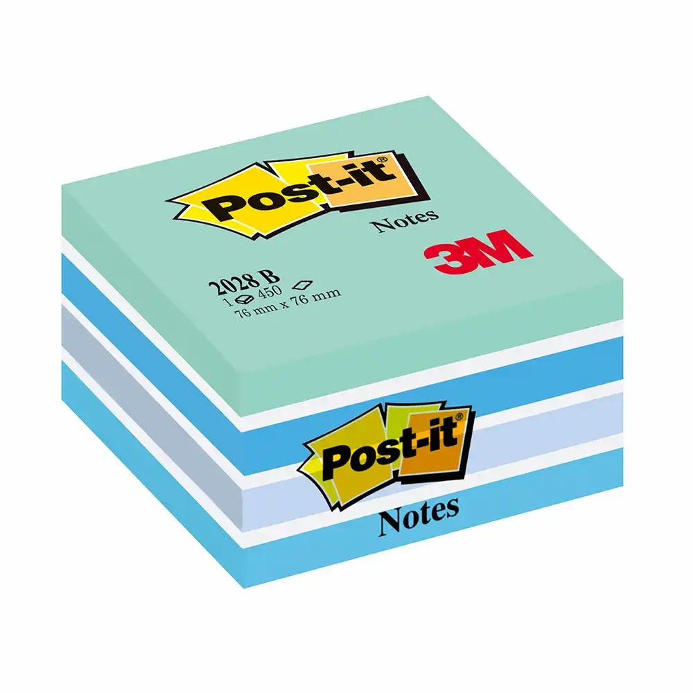 Notite adezive Post-it Aquarelle, albastru pastel, 76x76 mm, 450 file - Eleganta si functionalitate eficienta