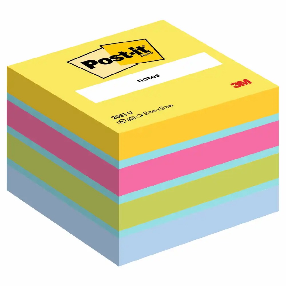 Minicub notite adezive Post-it, 400 file, culori galben/roz/verde/albastru, 51 x 51 mm