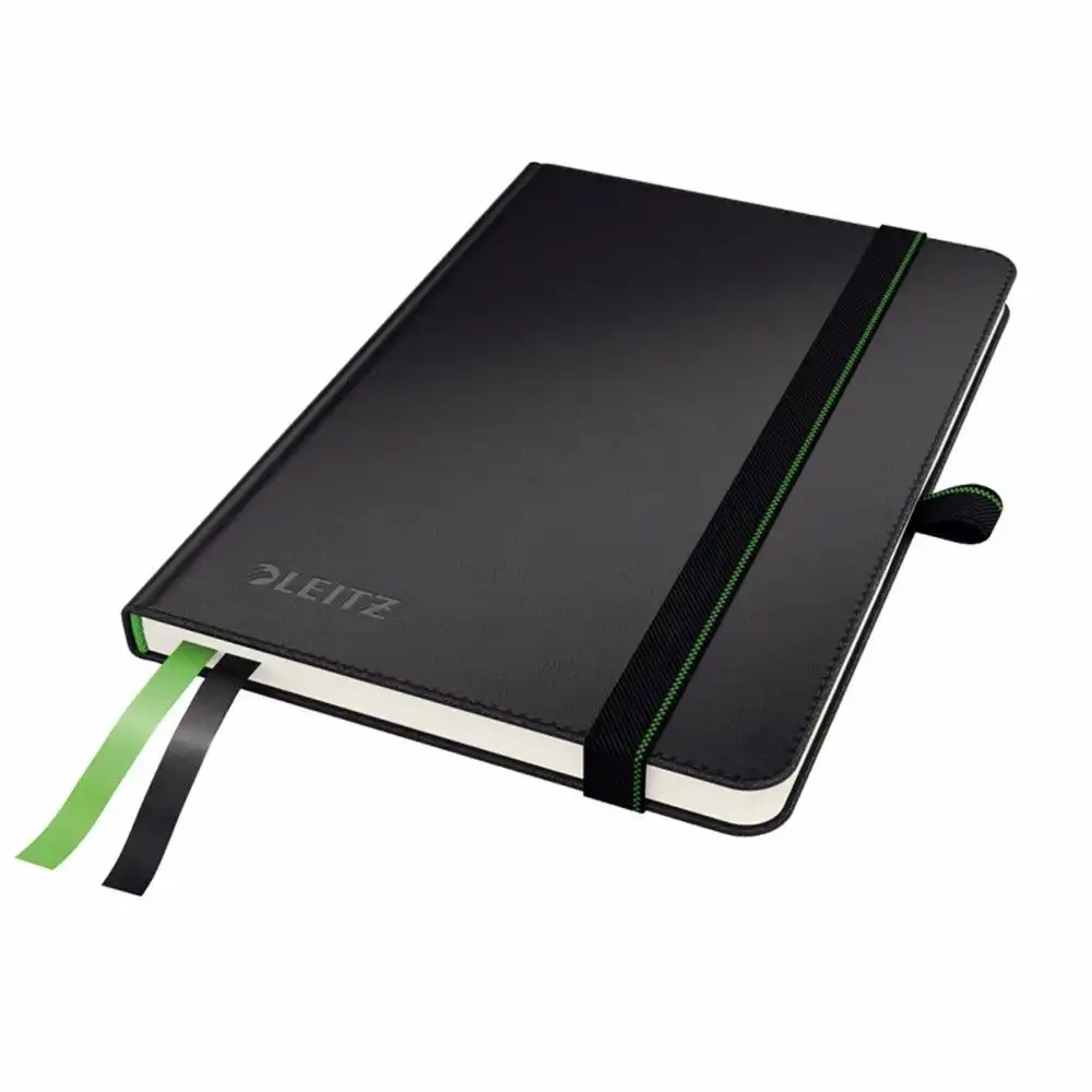 Caiet de birou Leitz Complete A6, Dictando, Negru, Cu Coperta Solida, Banda Elastica si Pagini Perforate