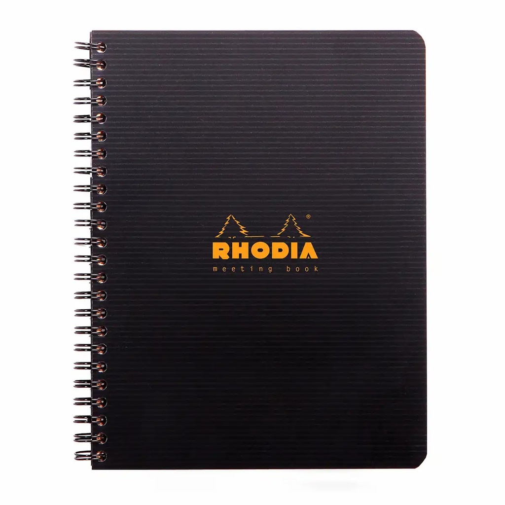 MeetingBook cu spira A5+ Rhodiactive, 80 file, negru, pentru organizare eficienta si eleganta