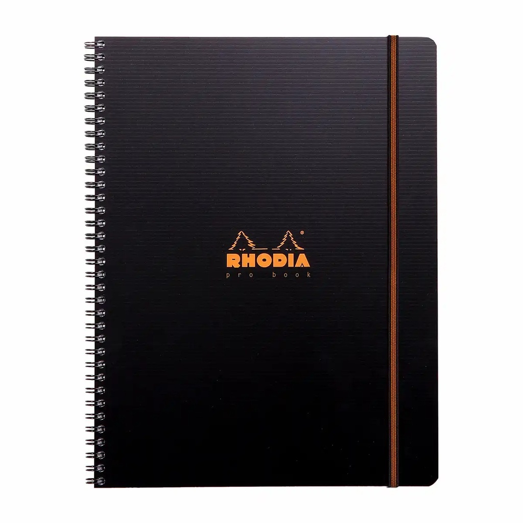 Caiet cu spira A4+ Rhodiactive Pro Book, 80 file, matematica, PP, negru, pentru notite precise si organizare eficienta
