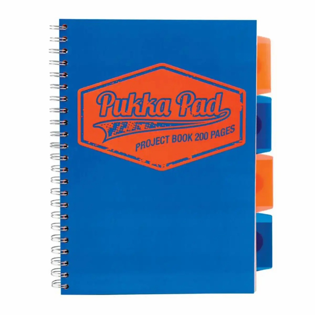 Caiet B5 PukkaPads PB Neon, 200 file, matematica, spirala si separatoare, albastru neon