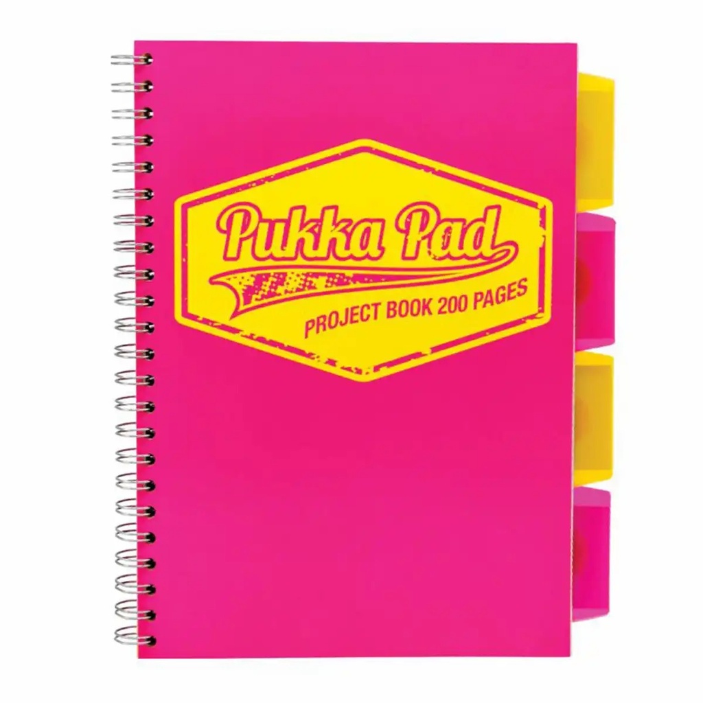 Caiet B5 PukkaPads PB Neon, 200 file, matematica, spirala si separatoare, roz neon