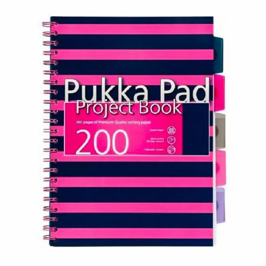 Caiet A4 cu spirala si separatoare Pukka Pads PBN, 200 file, matematica, roz, ideal pentru elevi si studenti