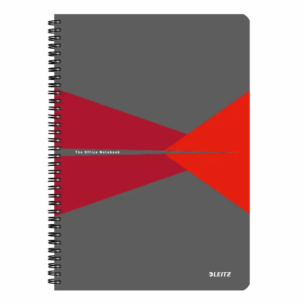 Caiet de birou Leitz Office A4, PP, matematica, rosu, spira 360°, rigla repozitionabila