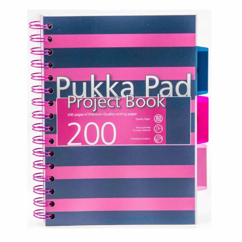Caiet A5 Pukka Pads PBN pentru Matematica, 200 file, Spira, Separatoare, Roz