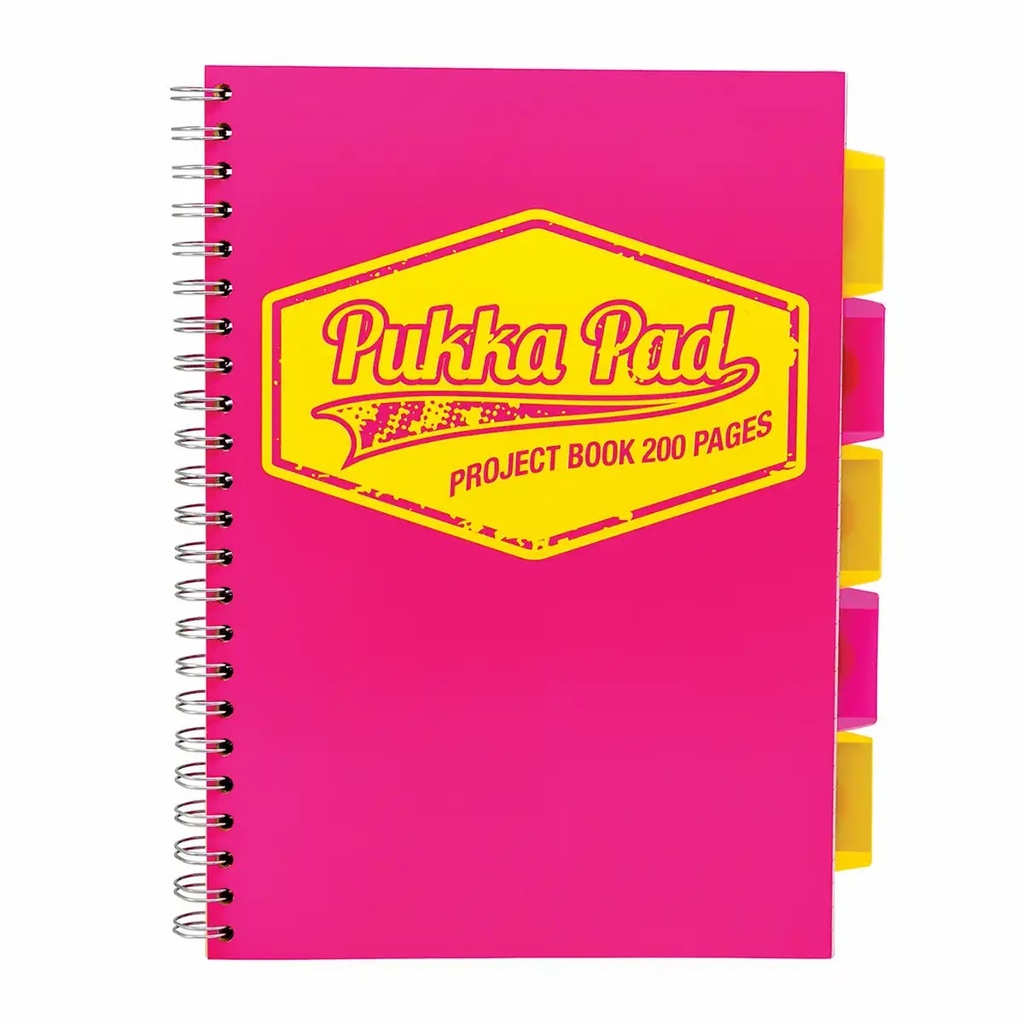 Caiet A4 PukkaPads PB Neon, 200 file, matematica, roz, cu separatoare - Organizeaza-ti notitele in stilul tau!