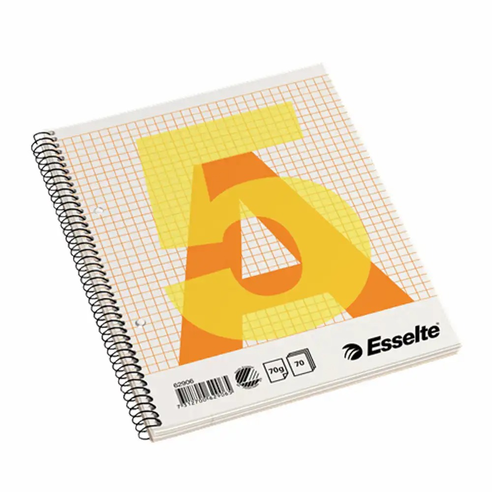 Caiet de birou Esselte A5 cu spirala pentru matematica, 70 coli, microperforat, deschidere la stanga