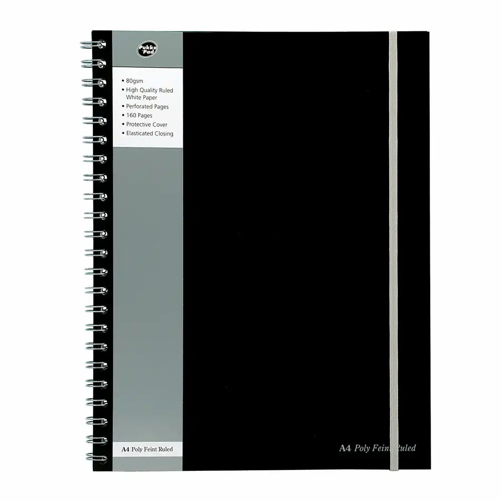 Caiet A4 cu spira Pukka Pads PP Jotta, negru, design dictando, 160 pagini