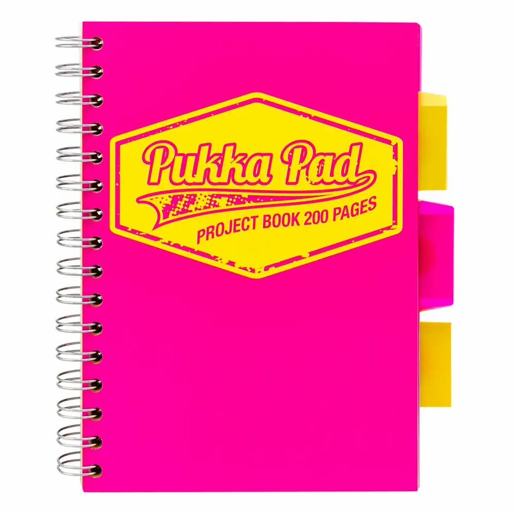 Caiet cu spirala Pukka Pad Project Book Neon, A5, 200 pagini, matematica, roz neon
