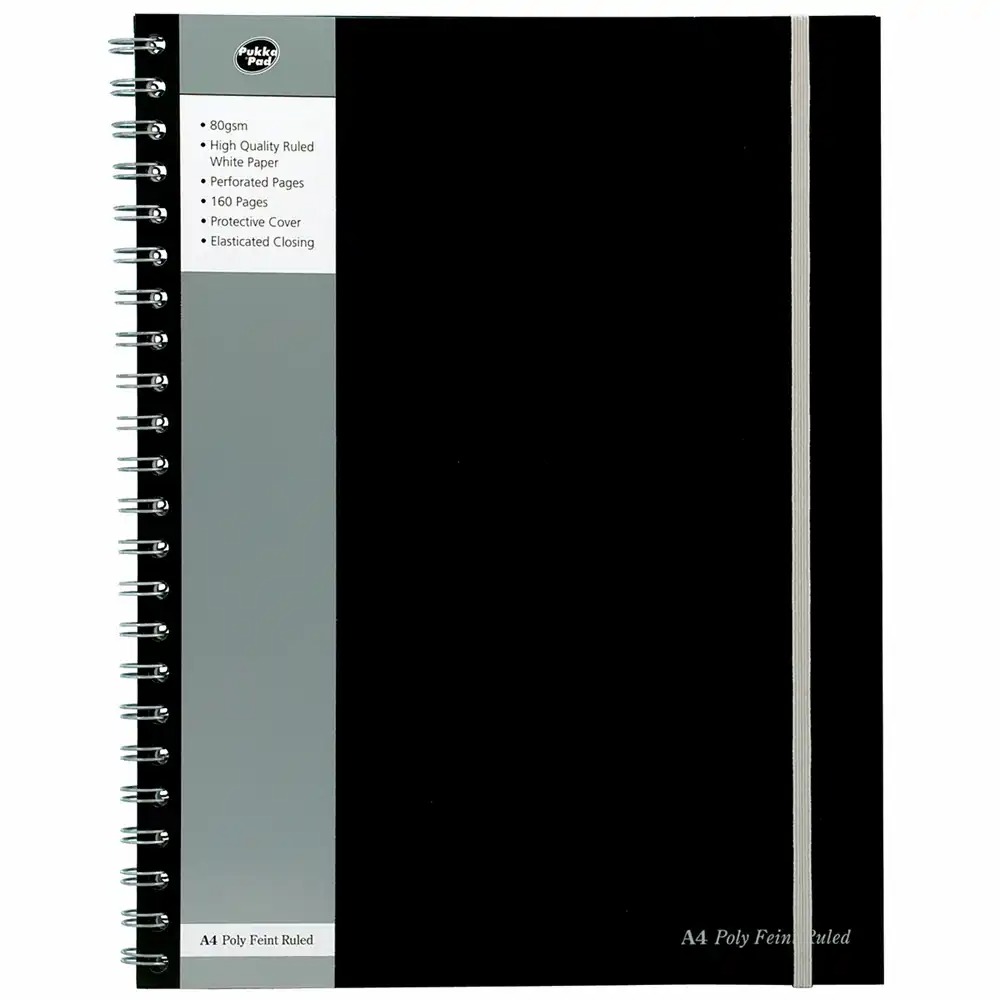 Caiet cu spirala Pukka Pad Jotta A4, Matematica, 160 pagini, Coperta PP, Negru, Rezistent la Apa