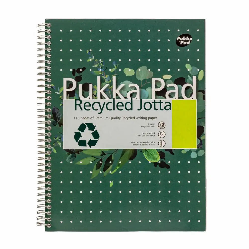 Caiet cu spirala Pukka Pad Jotta Recycled A4, dictando, 110 pagini, 4 perforatii, reciclat