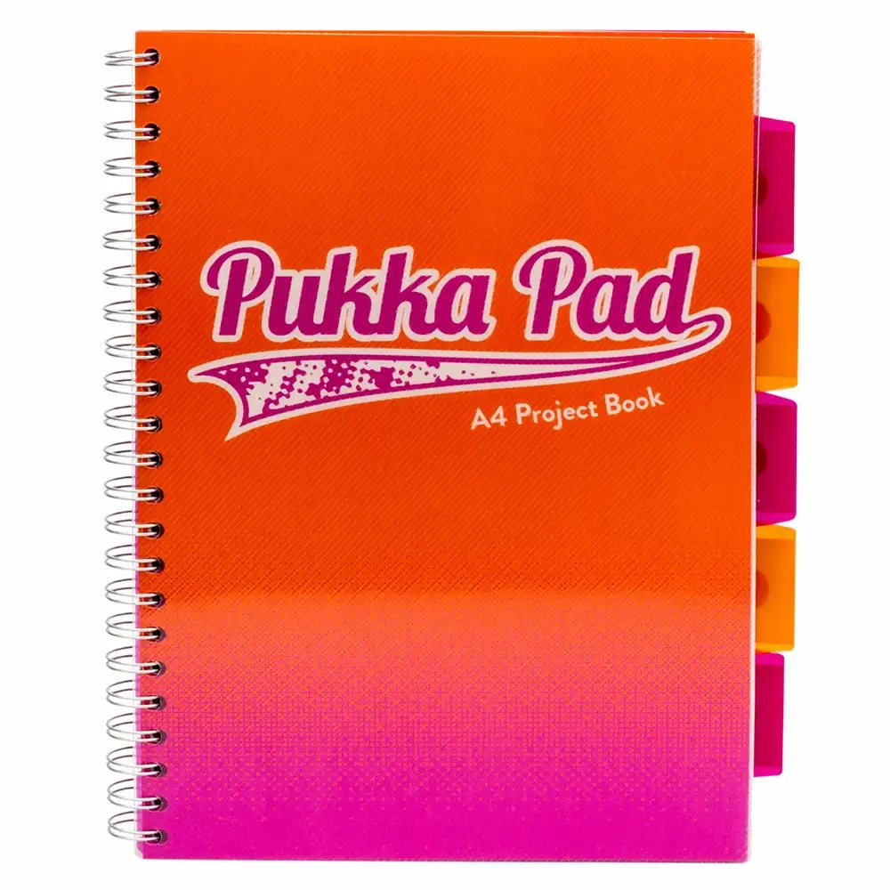 Caiet cu spirala si separatoare Pukka Pad Project Book Fusion, A4, 200 pagini, matematica, portocaliu, design spiralat