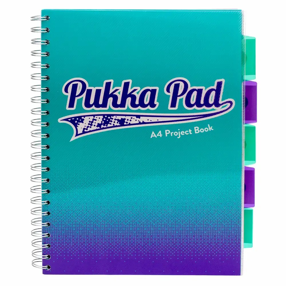 Caiet cu spirala si separatoare Pukka Pad Project Book Fusion, A4, 200 pagini, matematica, albastru marin, organizare profesionala a notelor